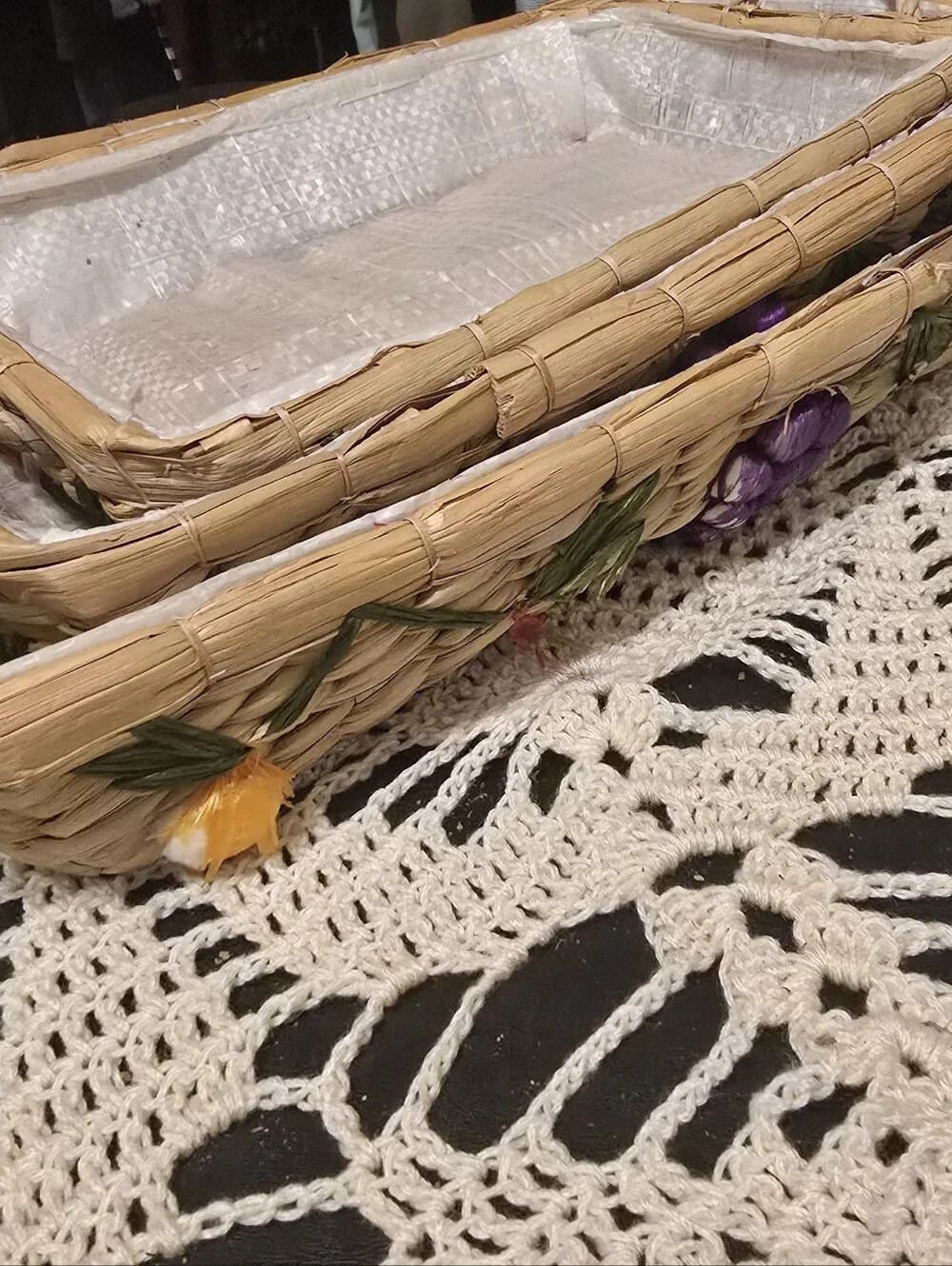 Vintage Nesting Straw Casserole Carrier Basket 3pc